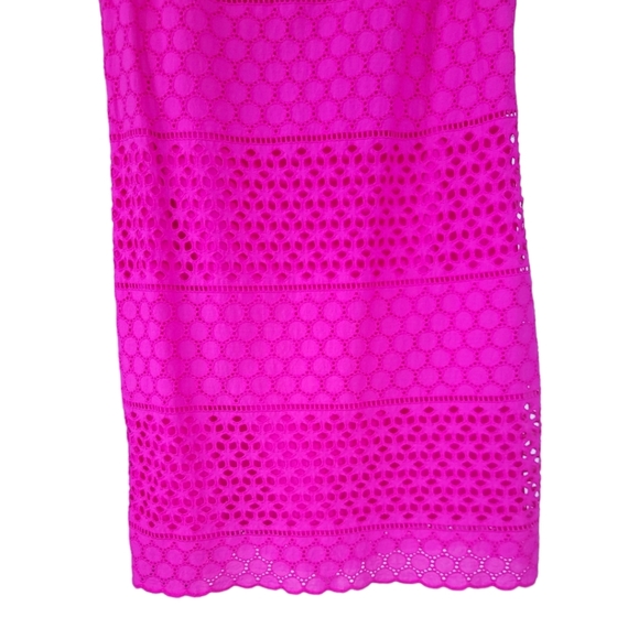LANDS END Sz 8 Sleeveless Eyelet Shift Dress Cotton Preppy Fully Lined Pink - Picture 7 of 12